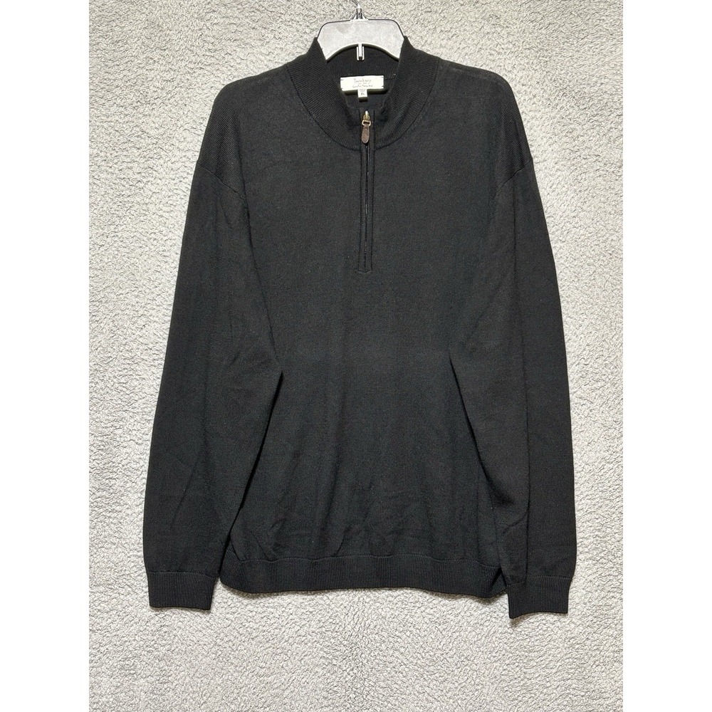 Mens Turnbury Sweater Quarter Zip Pullover Extra Fine Merino Wool Black XL